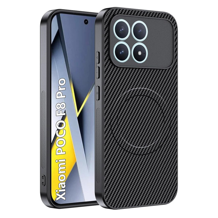 Чехол Carbon Shield with Ring для Xiaomi Poco F8 Pro / Redmi K90 с поддержкой беспроводной зарядки
