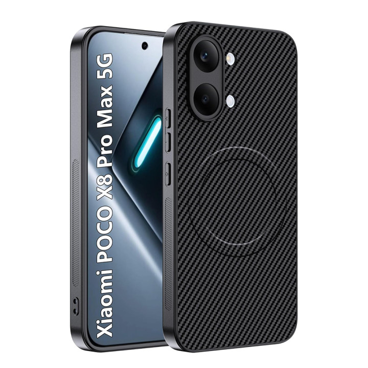 Чехол Carbon Shield with Ring для Xiaomi Poco X8 Pro Max с поддержкой беспроводной зарядки