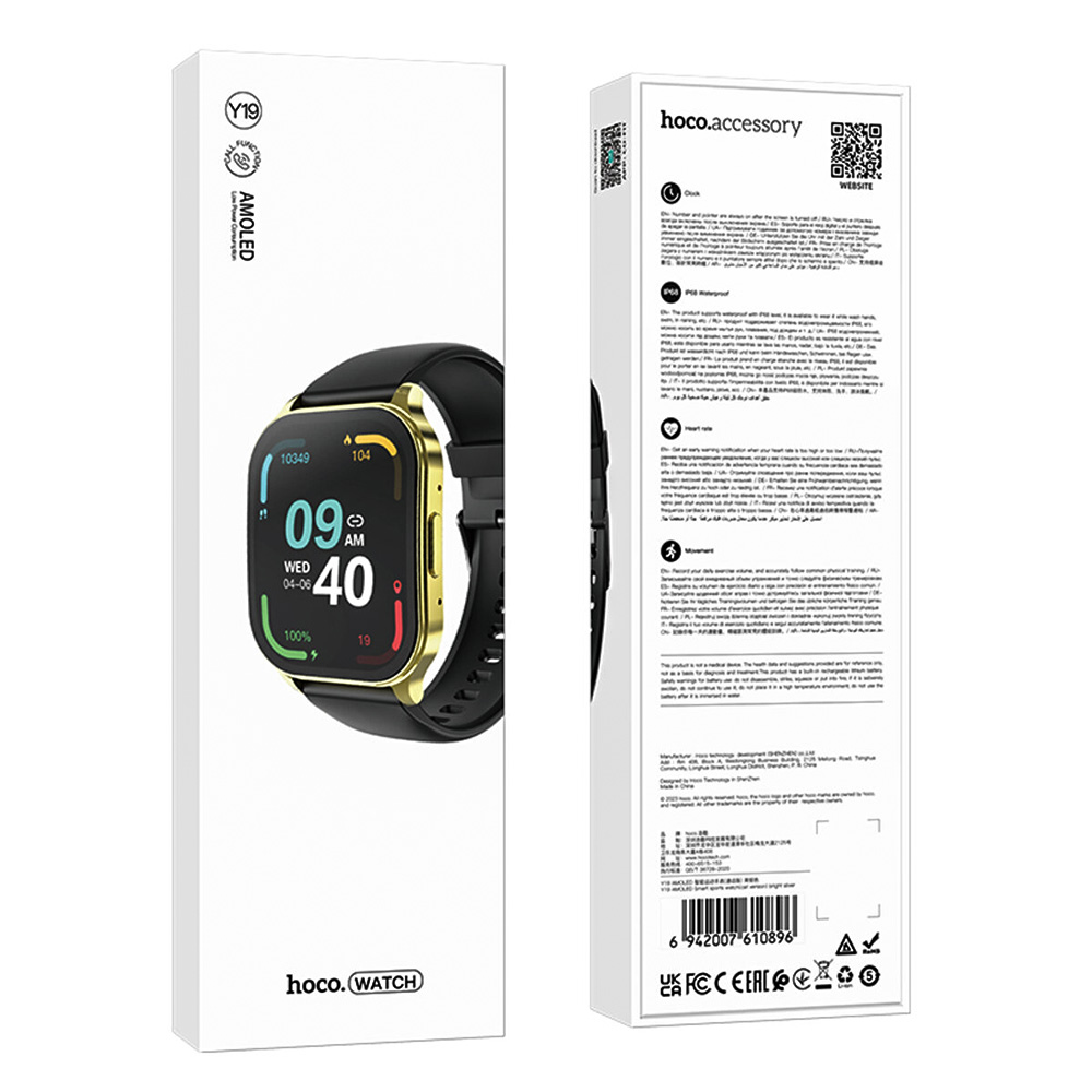 Смартгодинник Hoco Y19 IP68 AMOLED з ударостійким корпусом, Gold за ...