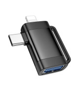 OTG Адаптер - перехідник HOCO UA31F Type-C / Lightning (iP) Male to USB Female, Black