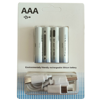 Акумуляторні батарейки AAA 1000mAh 1.5V з роз'ємом Type-C для зарядки 4шт, White