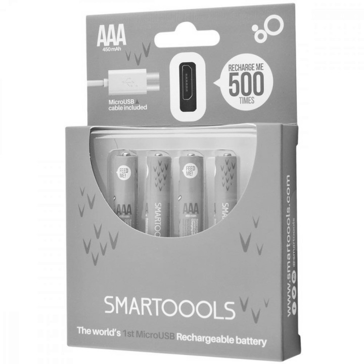Комплект 4шт. багатозарядних батарейок Smartoools USB 4ААA 1000mah + зарядка