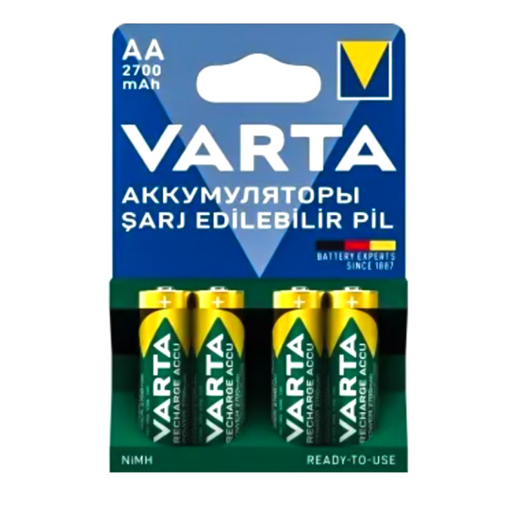 Аккумуляторная батарейка Varta Recharge ACCU 2700mAh AA HR6 Ni-MH (4 шт), Green