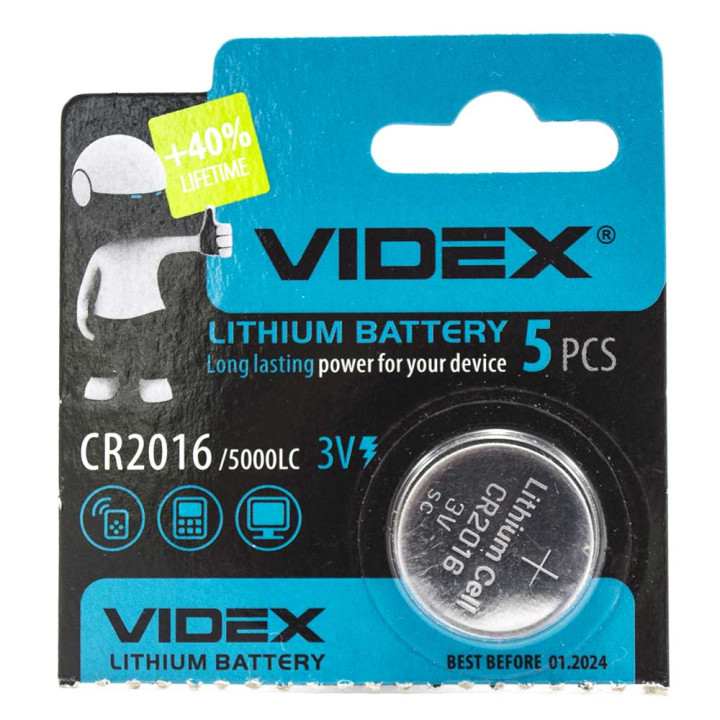 Батарейка Videx CR2016 5000-LC 3V, Silver.