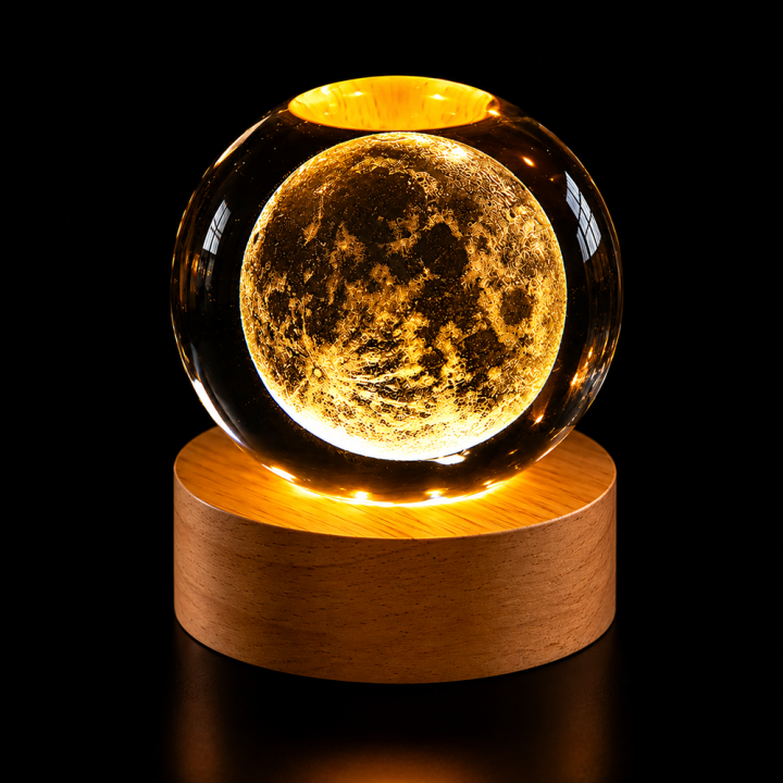 Декоративная лампа 3D-ночник Crystal Ball с деревянной подставкой, Луна