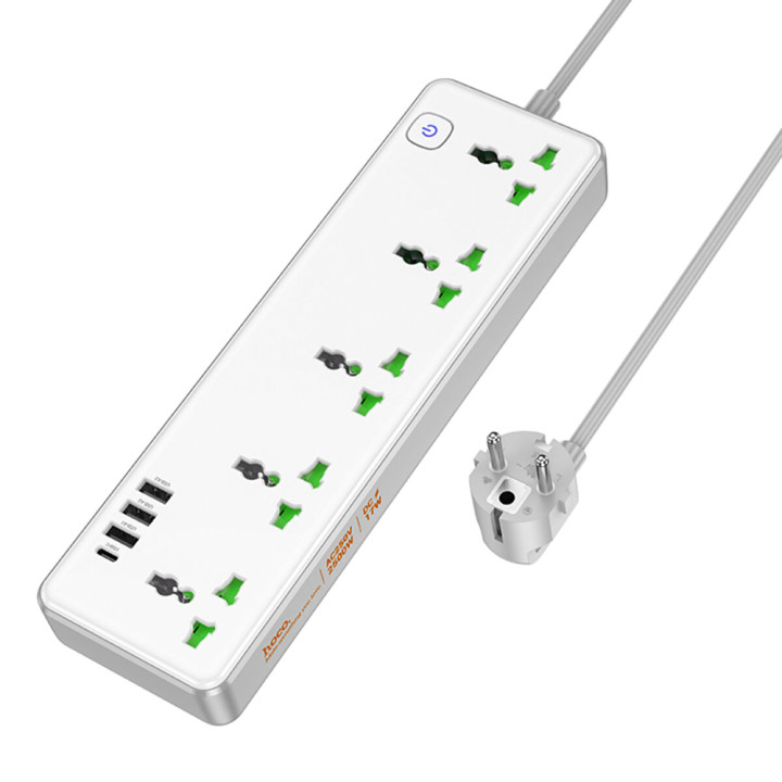 Мережевий подовжувач HOCO AC13A 5 Socket Ports 3USB / 1Type-C, White