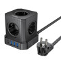 Сетевой удлинитель Hoco NS8 (3USB / 1Type-C + 5*Socket) 2м, Black