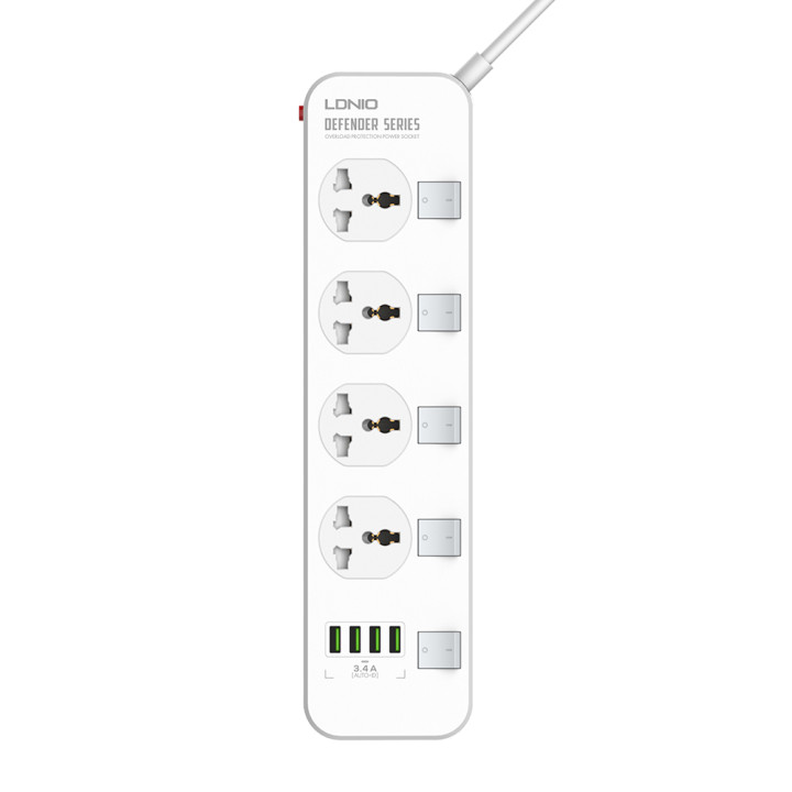 Мережевий подовжувач LDNIO SC4408 на 4 розетки, 4 USB 2м, White