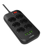 Мережевий подовжувач LDNIO SE6403 на 6 розеток, 4 USB 2м, Black