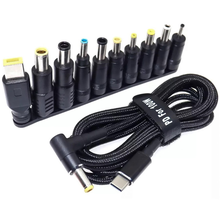 Кабель Type-C to DC 1.8m PD100W DC 5.5*2.5 mm + 10 перехідників