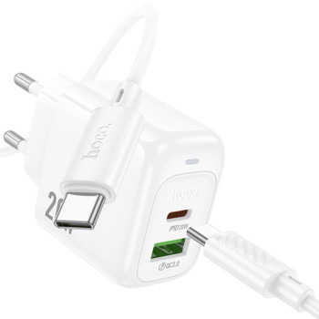 Сетевое зарядное устройство Hoco CS54A PD20W + QC3.0 (1 USB / 1 Type-C) + кабель Type-C – Type-C, White