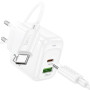 Мережевий зарядний пристрій Hoco CS54A PD20W + QC3.0 (1 USB / 1 Type-C) + кабель Type-C – Type-C, White