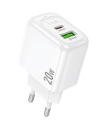 Мережевий зарядний пристрій Hoco CS54A PD20W + QC3.0 (1 USB / 1 Type-C), White