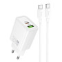 Мережевий зарядний пристрій HOCO N61 PD20W + QC3.0 (1 USB / 1 Type-C) + кабель Type-C – Type-C, White