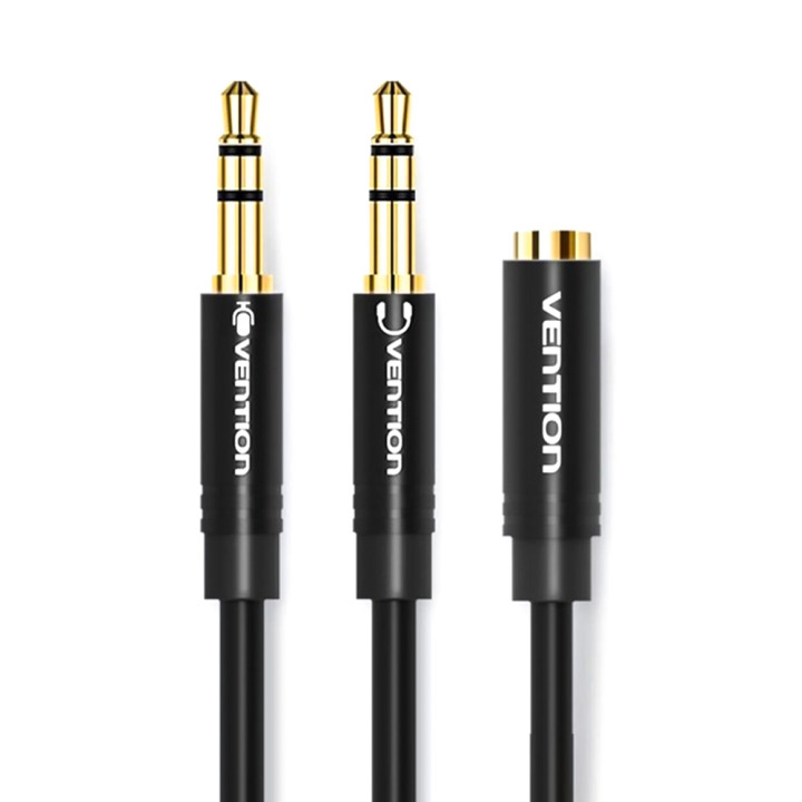 Кабель Vention BBTBY 2*3.5mm Male to 4 Pole 3.5mm Female Audio Cable 0.3m, Black