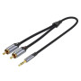 Кабель Vention BCNBH 3.5mm Male to 2-Male RCA Adapter Cable 2m, Grey