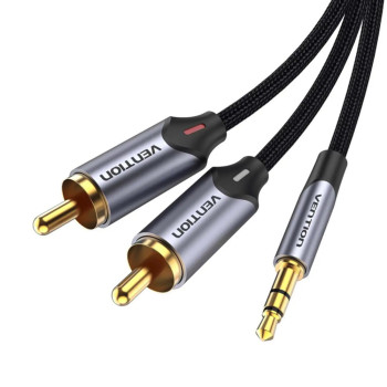 Кабель Vention BCNBH 3.5mm Male to 2-Male RCA Adapter Cable 2m, Grey