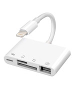 Адаптер OTG перехідник картрідер для iPhone / iPad NK-108L 4 in 1 Lightning / TF / SD / USB, White