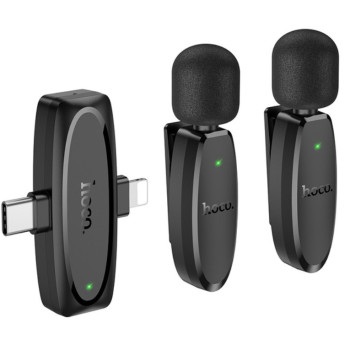 Мікрофон Петличний 2шт Безпровідний Hoco L15 Lightning, Black