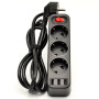 Сетевой удлинитель Hoco NS2 3USB 2.4A 3Socket EU 1.8 м, Black