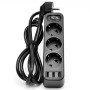 Мережевий подовжувач Hoco NS2 3USB 2.4A 3Socket EU 1.8 м, Black