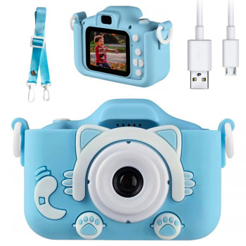 Дитячий фотоапарат XO XJ01 200 mAh із силіконовим чохлом та ремінцем, Blue