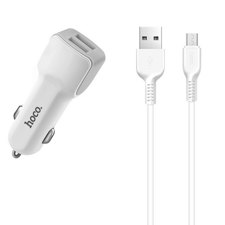 Aвтомобільний зарядний пристрій Hoco Z23 2.4A, 2 USB micro USB White
