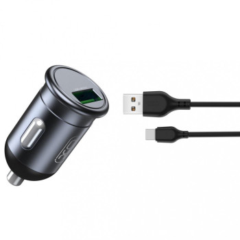 Автомобільний зарядний пристрій XO CC46 QC3.0 18W USB 3A cabel Type-C, Gray