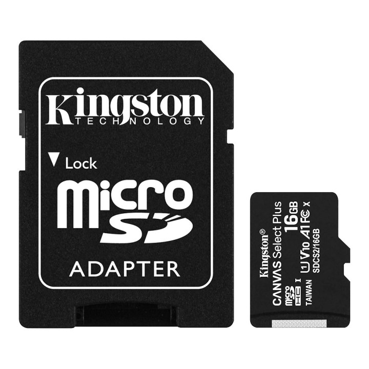 Карта памяти Kingston Canvas Select Plus microSDHC 16 GB Class 10 + адаптер, Black