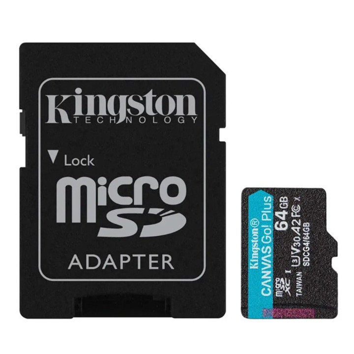 Карта пам`яті microSDXC Kingston Canvas Go Plus A2 V30 64Gb (UHS-1 U3) (R-200Mb/s) + Adapter SD