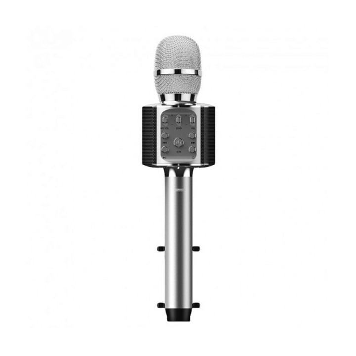 Микрофон караоке беспроводной, портативная колонка Remax K05, Silver