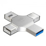 USB флешка XO DK04 128 GB USB 2.0 / Micro-USB / Lightning / Type-C, Steel