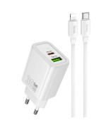 Сетевое зарядное устройство HOCO N63 Type-C PD30W / USB QC3.0 с кабелем Type-C - Lightning, White