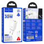 Мережевий зарядний пристрій HOCO N63 Type-C PD30W / USB QC3.0 з кабелем Type-C - Lightning , White