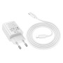 Мережевий зарядний пристрій HOCO N63 Type-C PD30W / USB QC3.0 з кабелем Type-C - Lightning , White