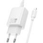 Мережевий зарядний пристрій HOCO N63 Type-C PD30W / USB QC3.0 з кабелем Type-C - Lightning , White