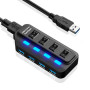 USB HUB Super Speed 4 USB 3.0 с переключателями, Black