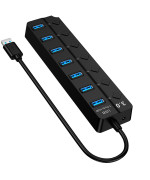 USB Hub HW-1510 7-в-1 з кнопками керування та підтримкою DC 5V, Black