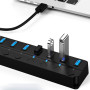 USB Hub HW-1510 7-в-1 з кнопками керування та підтримкою DC 5V, Black