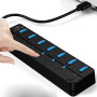 USB Hub HW-1510 7-в-1 з кнопками керування та підтримкою DC 5V, Black