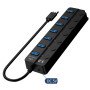 USB Hub HW-1510 7-в-1 з кнопками керування та підтримкою DC 5V, Black