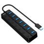USB Hub HW-1510 7-в-1 з кнопками керування та підтримкою DC 5V, Black