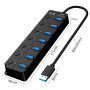 USB Hub HW-1510 7-в-1 з кнопками керування та підтримкою DC 5V, Black