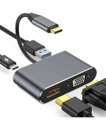 Перехідник адаптер 4in1 Type-C to HDMI / VGA / Type-C PD 87W / USB 3.0, Grey
