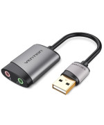 Зовнішня звукова карта VENTION CDKHB USB to TRS 3.5mm Audio / TRS 3.5mm Mic 0.15m, Grey