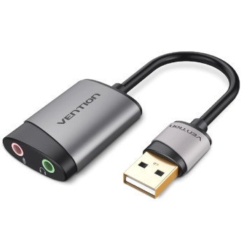 Наружная звуковая карта VENTION CDKHB USB to TRS 3.5mm Audio / TRS 3.5mm Mic 0.15m, Grey