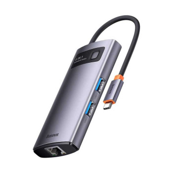 Type-C Hub Baseus Metal Gleam Series 4 в 1 (Type-C/USB-A 3.0/RJ45 BS-OH067), Grey