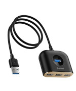 Многофункциональный USB Hub Baseus Square Round 4in1 (USB 3.0 to USB 3.0*1 + USB 2.0*3) CAHUB-AY01 1М, Black