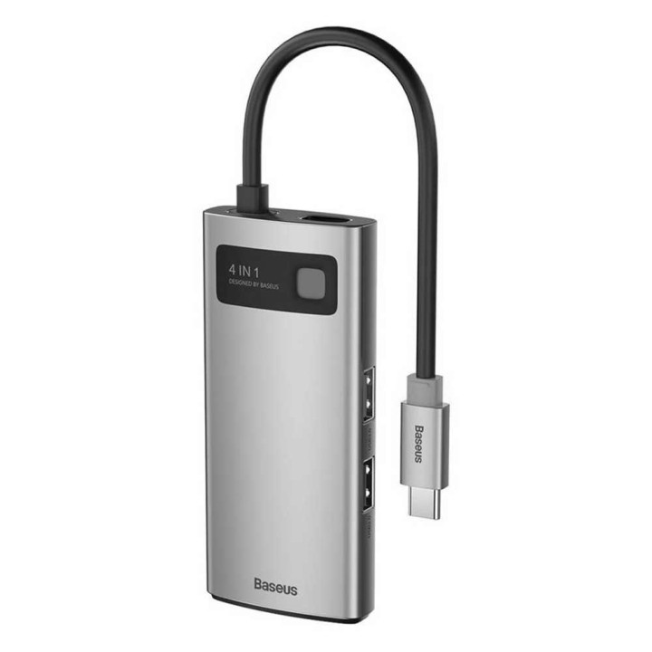 Type-C Hub Baseus Metal Gleam Series 4 в 1 (USB 2.0/USB 3.0/Type-C/HDMI CAHUB-CY0G), Grey