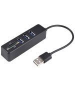 USB HUB-картридер Combo 5in1 3USB / SD /TF, Black